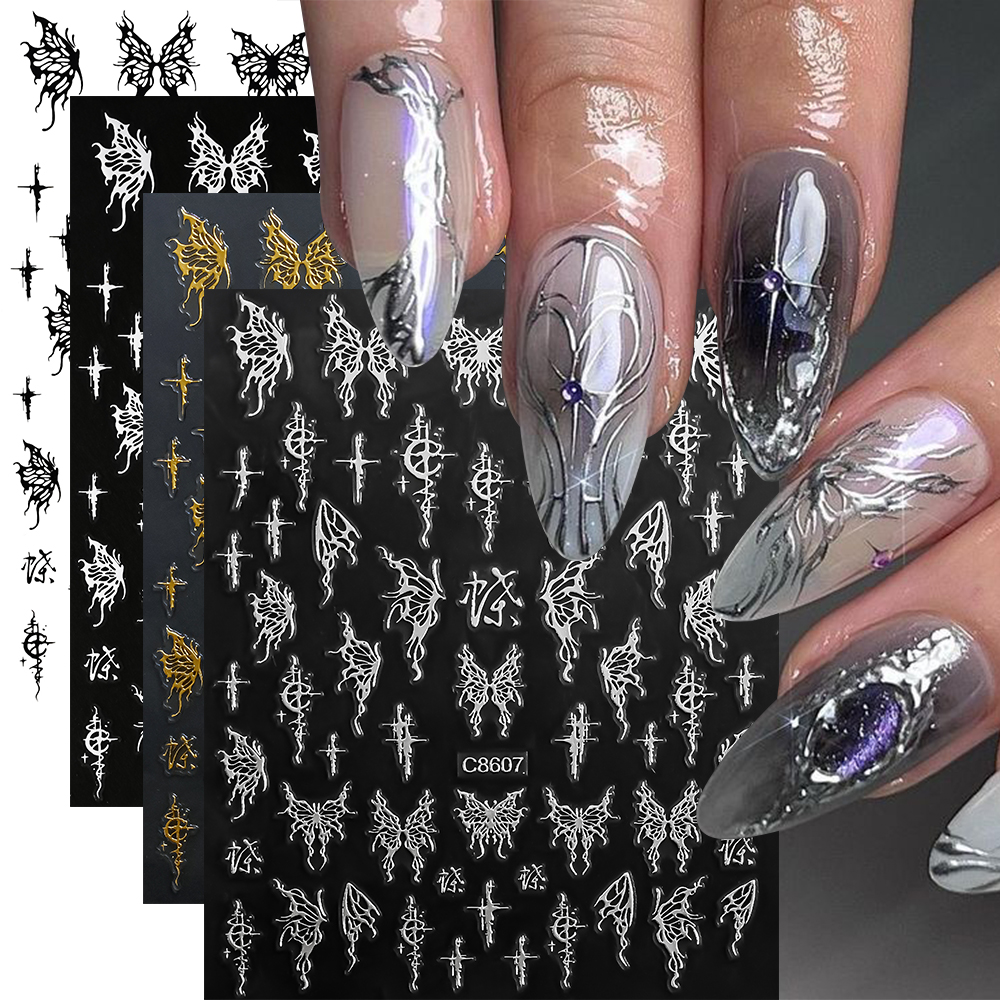Chrome Hearts Ring - 4Pcs Silvery Chrome Butterfly Nail Art