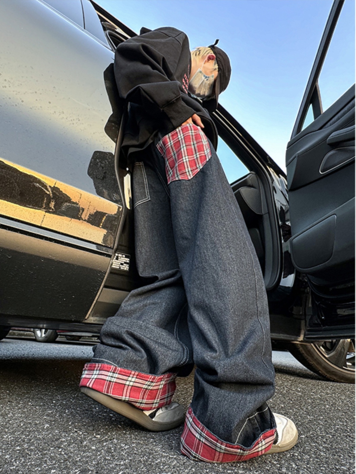 Streetwear Brand Denim - Retro American Spliced Wide Leg Jeans